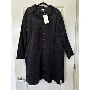 Poetry NWT Corduroy Shirt Dress Long Sleeve Dark Grey Sz 14 Hemp Organic Cotton